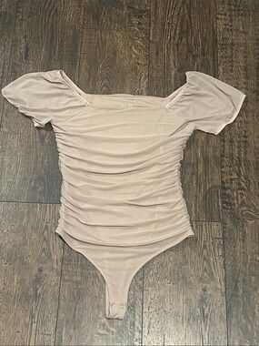 PinkMStyle Square Neck Mesh Short Sleeve Bodysuit